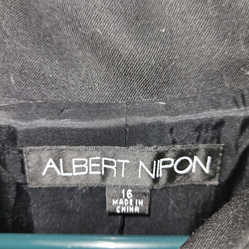 Vintage Albert Nipon 100% Wool Black Asymmetrical Blazer Jacket Braided Collar - Picture 6 of 8